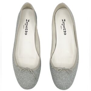 Repetto Cendrillon Silver Glitter Ballet Flats Bow Round Toe Size 38